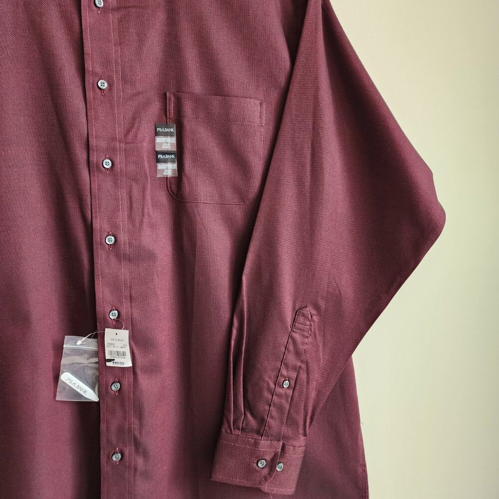 18.5 36/37 Red Wine Dress Shirt Traditional Fit Dark Jos A Bank New Solid Mens - Picture 7 of 16